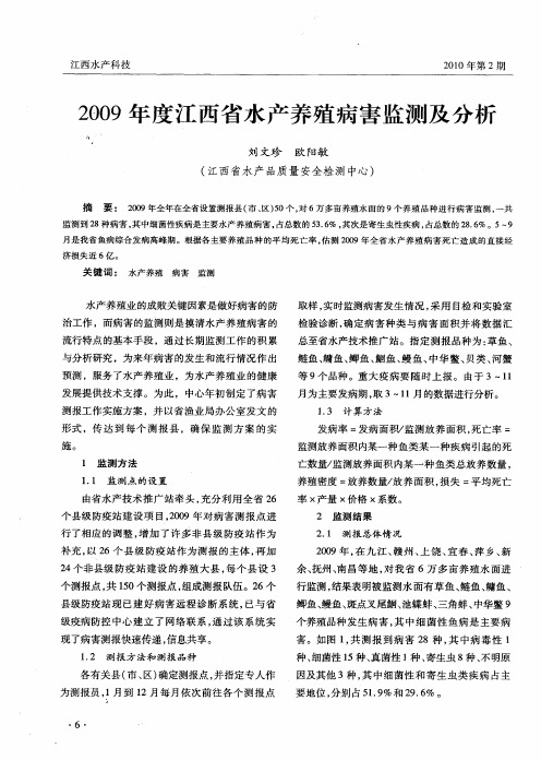2009年度江西省水产养殖病害监测及分析