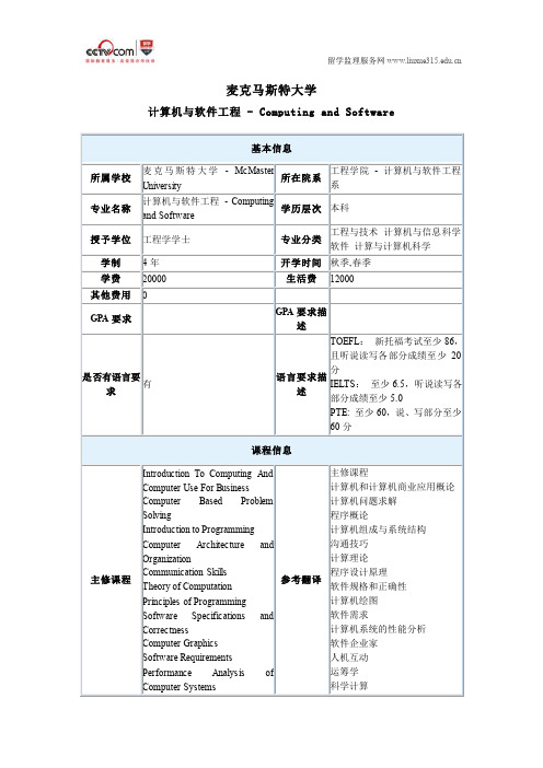 麦克马斯特大学计算机与软件工程本科申请