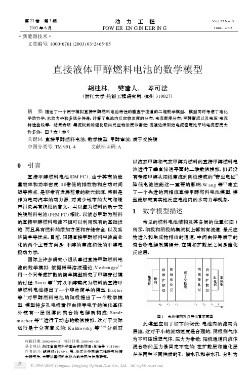 直接液体甲醇燃料电池的数学模型