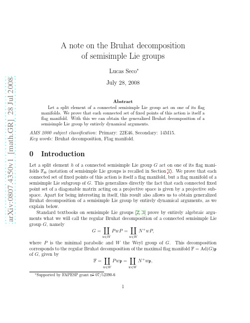 A note on the Bruhat decomposition of semisimple Lie groups
