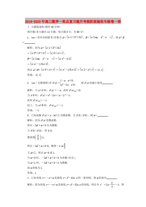 2019-2020年高三数学一轮总复习提升考能阶段验收专练卷一理