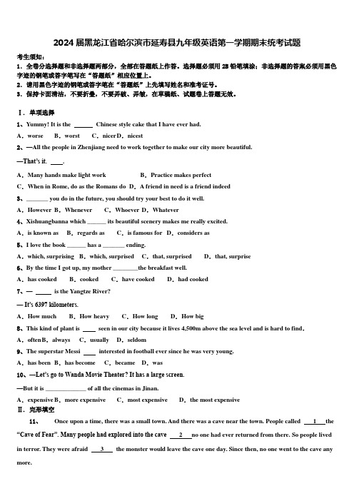 2024届黑龙江省哈尔滨市延寿县九年级英语第一学期期末统考试题含解析