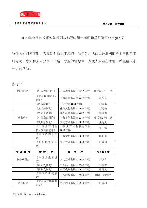 2015年中国艺术研究院戏剧与影视学硕士考研辅导班笔记分享@才思