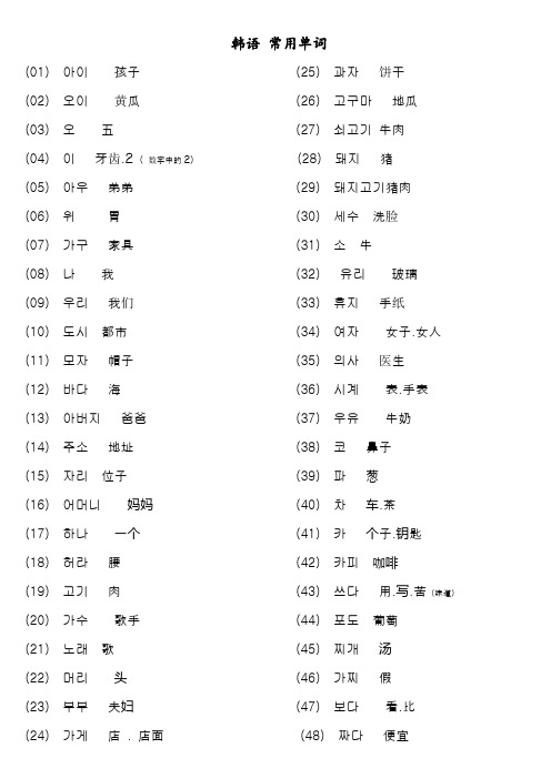 韩国语基础常用单词(无音标)