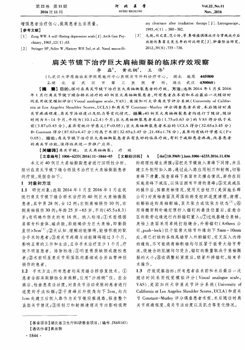 肩关节镜下治疗巨大肩袖撕裂的临床疗效观察