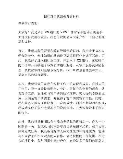 银行对自我剖析发言材料