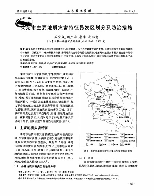 莱芜市主要地质灾害特征易发区划分及防治措施