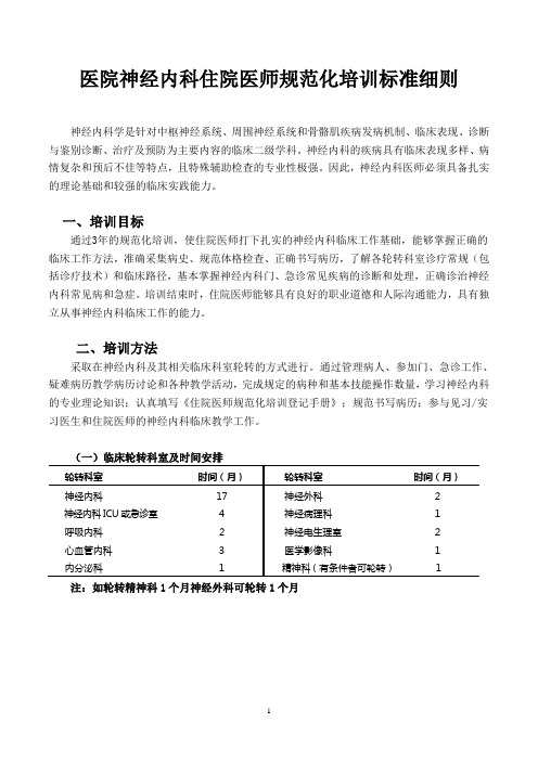 医院神经内科住院医师规范化培训标准细则