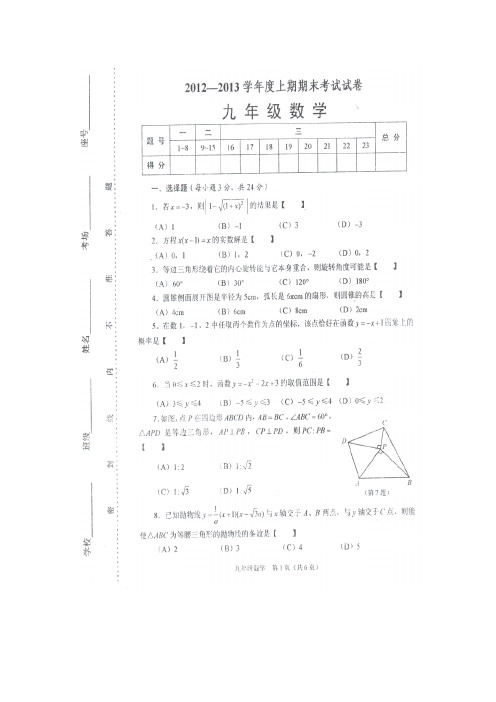 河南省周口市川汇区2013届九年级上学期期末统考数学试题(扫描版)