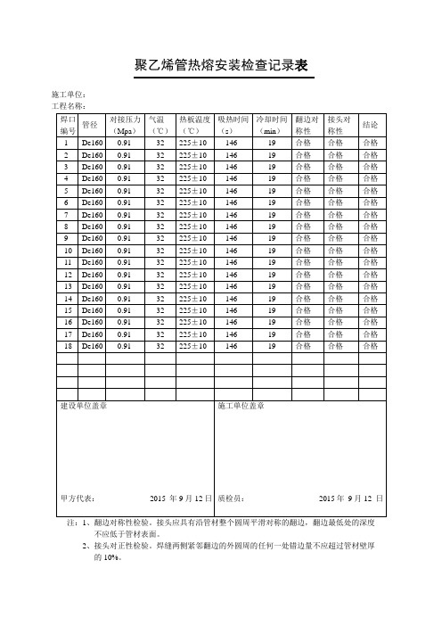 聚乙烯管道热熔连接检查记录