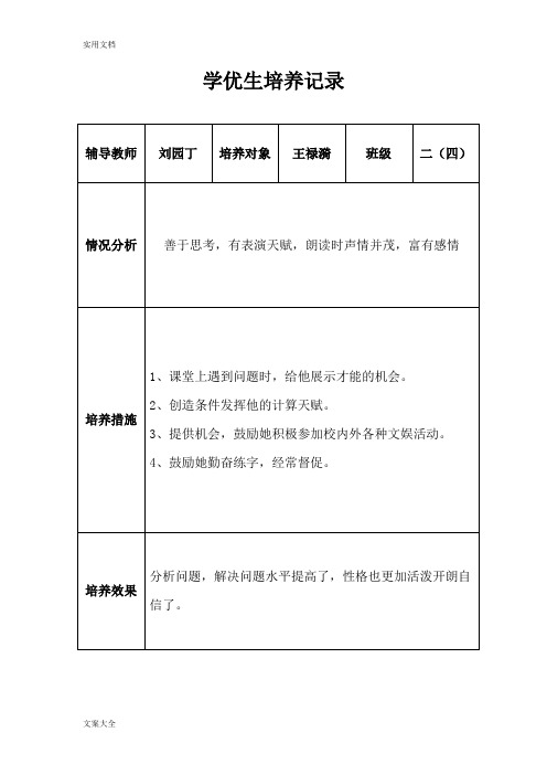 二四二五学优生培养记录簿表