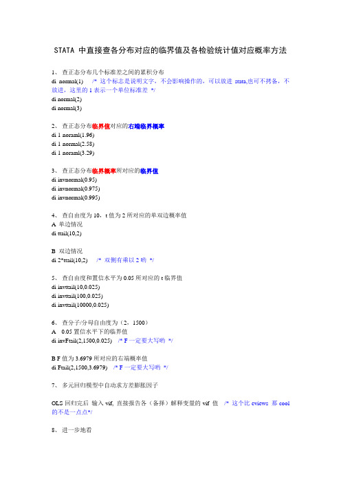 stata中查检验临界值的几个方法