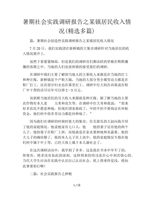 暑期社会实践调研报告之某镇居民收入情况(精选多篇)