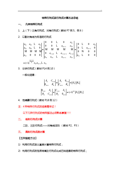 特殊行列式及行列式计算方法情况总结