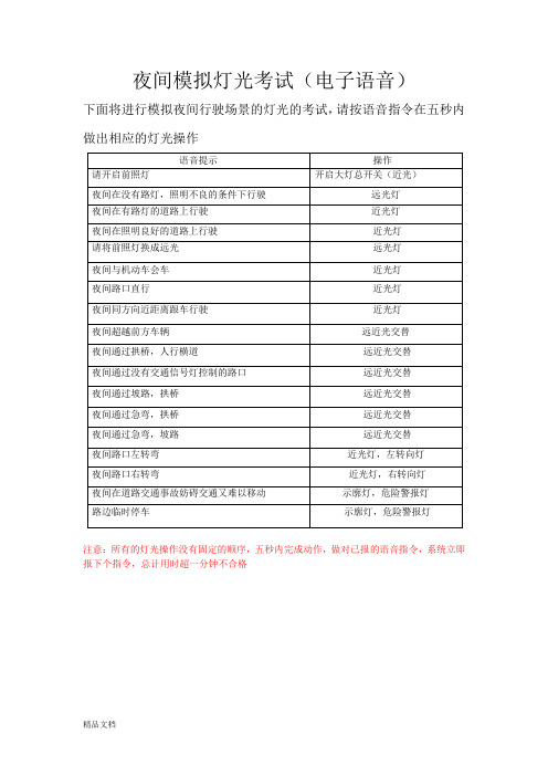 2018科目三夜间模拟灯光考试