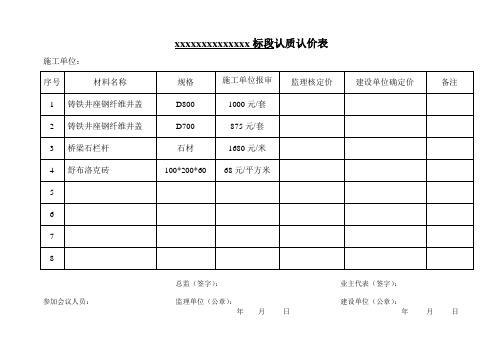 认质认价汇总表