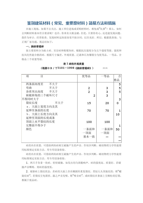 鉴别建筑材料(常见、重要原材料)简易方法和措施