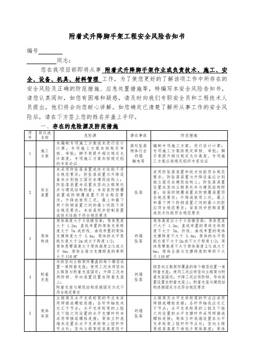 附着式升降脚手架工程安全风险告知书编号