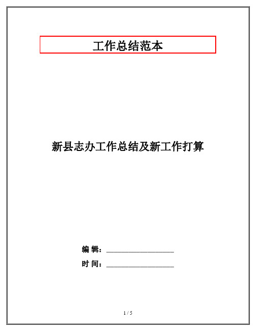 新县志办工作总结及新工作打算