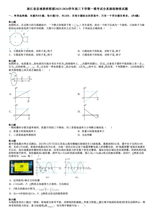 浙江省县域教研联盟2023-2024学年高三下学期一模考试全真演练物理试题