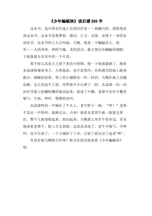 《少年蝙蝠侠》读后感550字