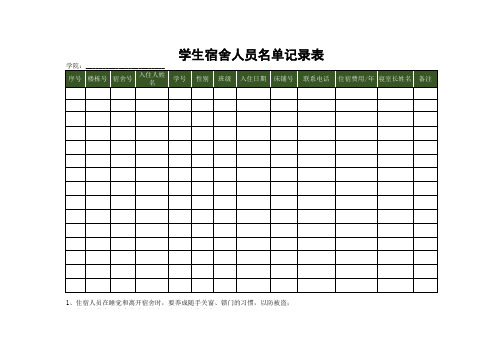 学校学生宿舍人员名单记录表