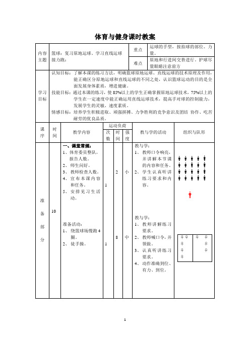 篮球复习原地运球、学习直线运球教案