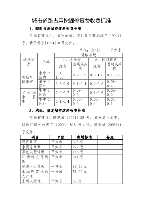 城道路占用挖掘修复费收费标准1临时占用城道路收费标准依据