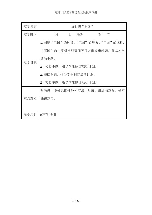 辽师大版五年级综合实践教案下册