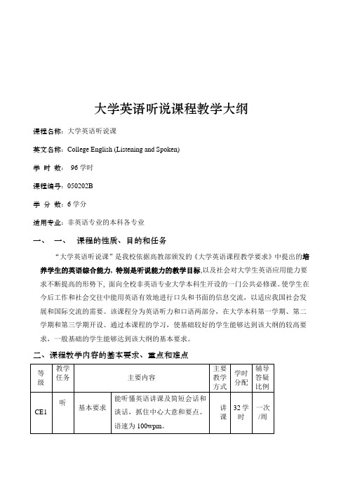 大学英语听说课程教学大纲