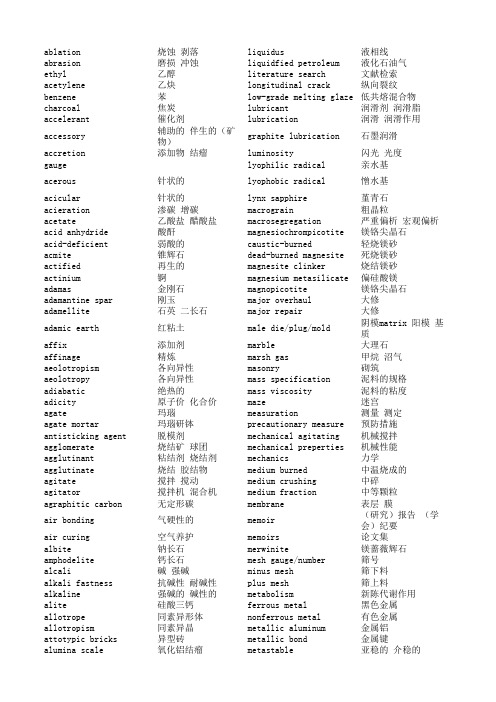 冶金耐火材料专业词汇1