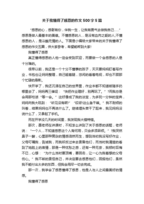 关于我懂得了感恩的作文500字5篇