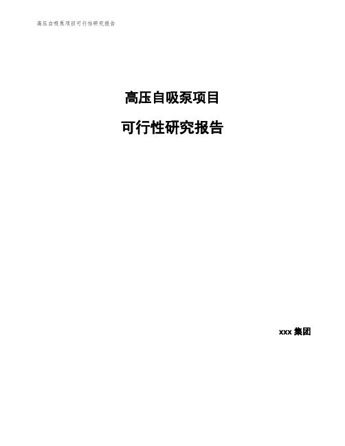 高压自吸泵项目可行性研究报告