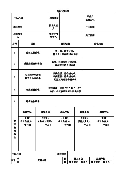 单位(子单位)工程质量竣工验收记录、单位工程质量控制资料核查记录