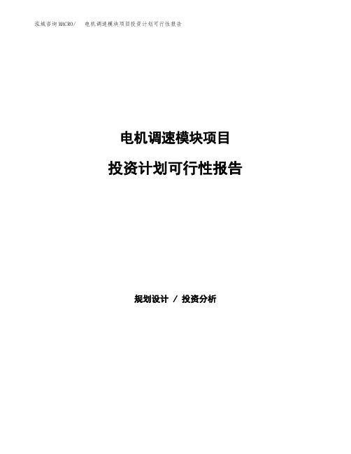 电机调速模块项目投资计划可行性报告(模板参考范文)