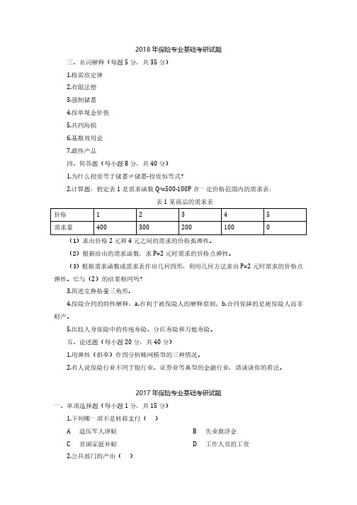 对外经贸大学保险专硕历年真题详解 贸大保专435考研对外经济贸易大学保险硕士 保险专业基础考试含答案