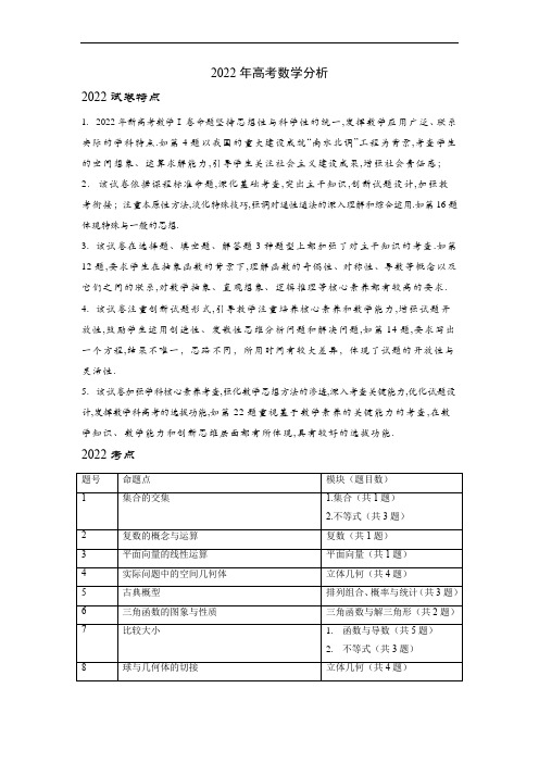 2022年高考数学(新高考1卷)试卷分析