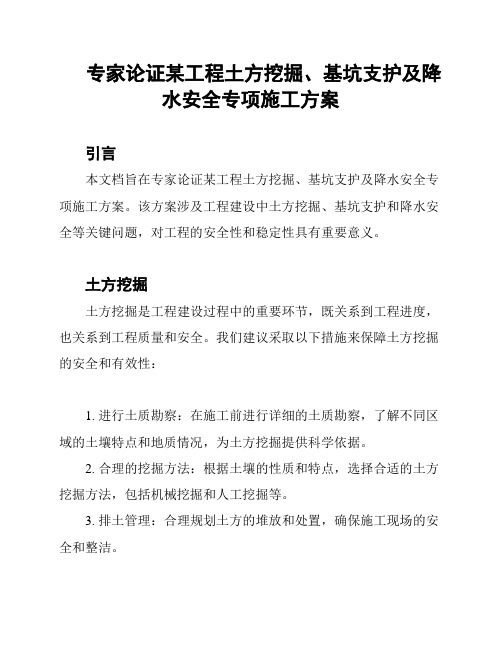 专家论证某工程土方挖掘、基坑支护及降水安全专项施工方案