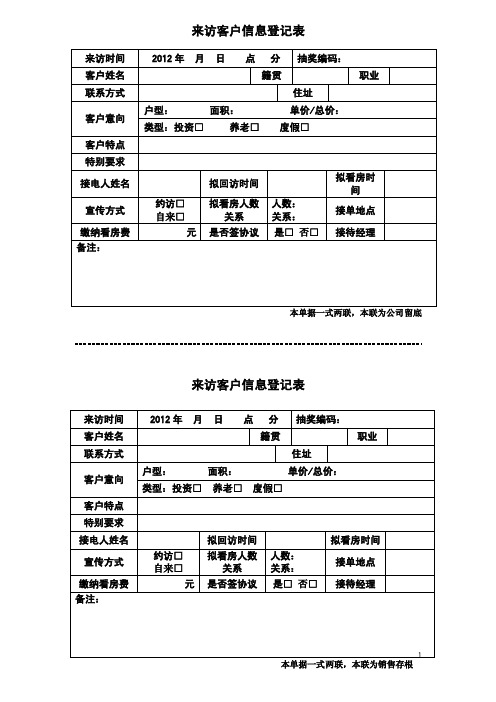 来访客户信息登记表