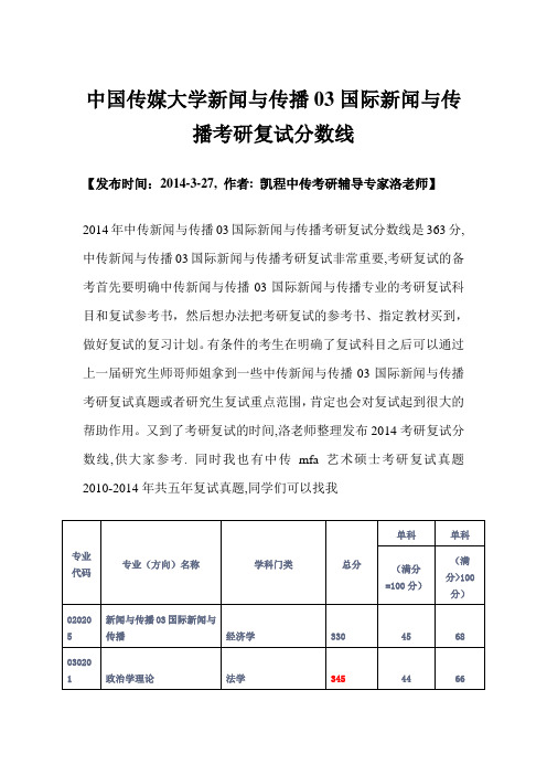 中国传媒大学新闻与传播03国际新闻与传播考研复试分数线