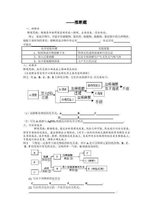 高一化学专题训练——推断题