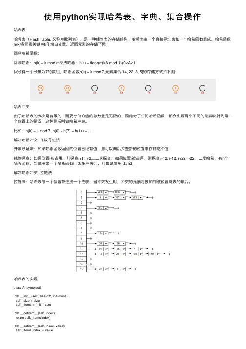 使用python实现哈希表、字典、集合操作