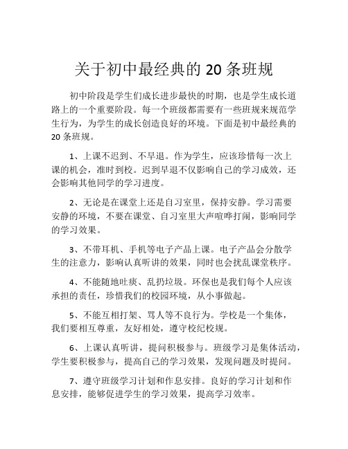 关于初中最经典的20条班规