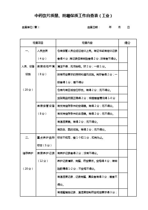 中药饮片防霉保质工作检查表