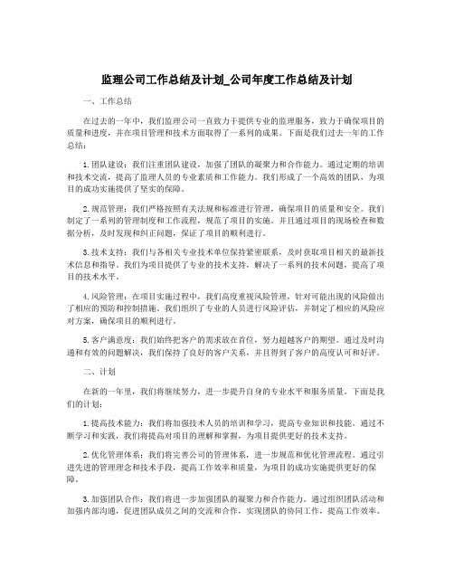 监理公司工作总结及计划_公司年度工作总结及计划