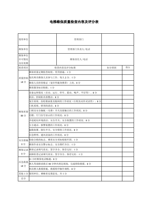 电梯维保质量检查内容及评分表-1