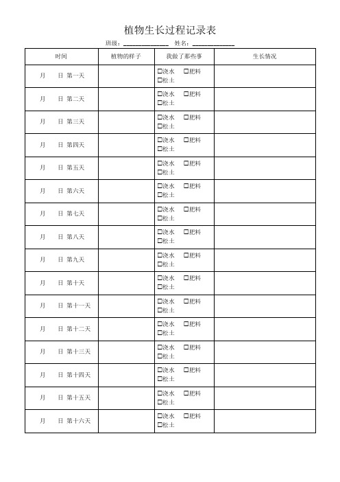 植物成长生长过程观察记录表