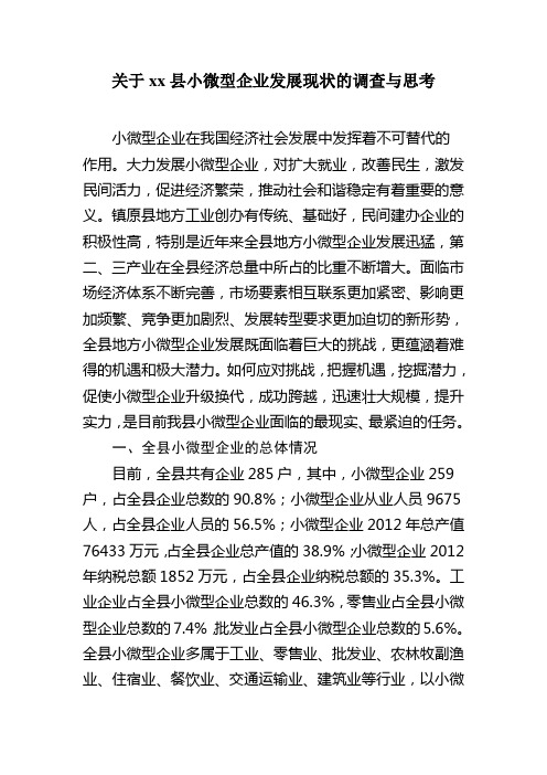 关于xx县小微型企业发展现状的调查与思考