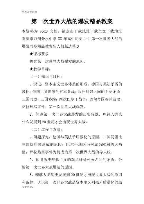 第一次世界大战的爆发精品上课学习上课学习教案