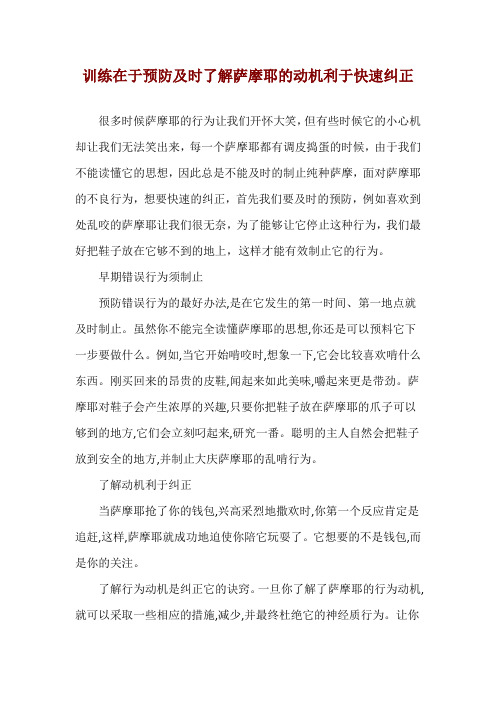 训练在于预防 及时了解萨摩耶的动机利于快速纠正